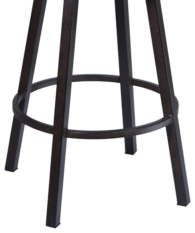 Benzara BM282082 26" Swivel Counter Stool, Vegan Leather, Curved Back, Brown