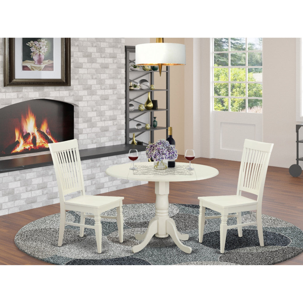 Dlwe3-Whi-W 3-Piece Dining Room Set, 2-Kitchen Table & 2 Kitchen Dining Chairs