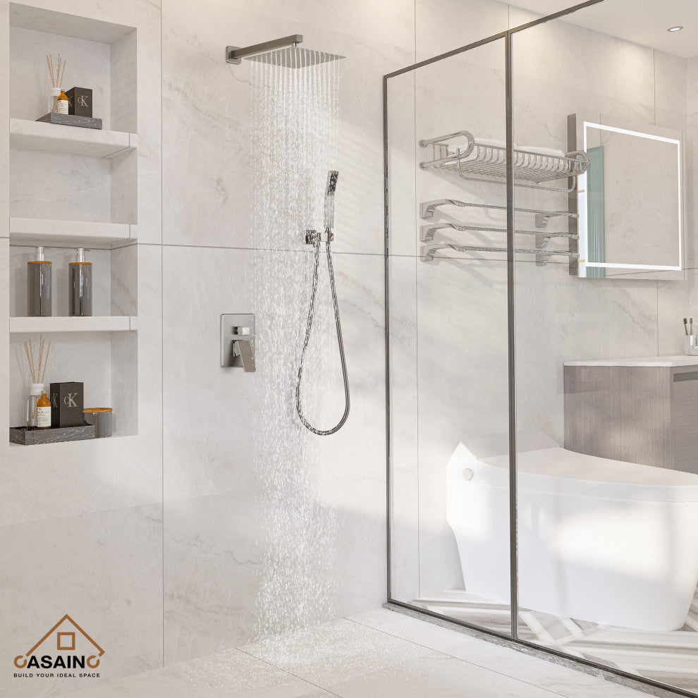 Wall-Mounted 10in Shower System with Handheld, Brushed Nickel