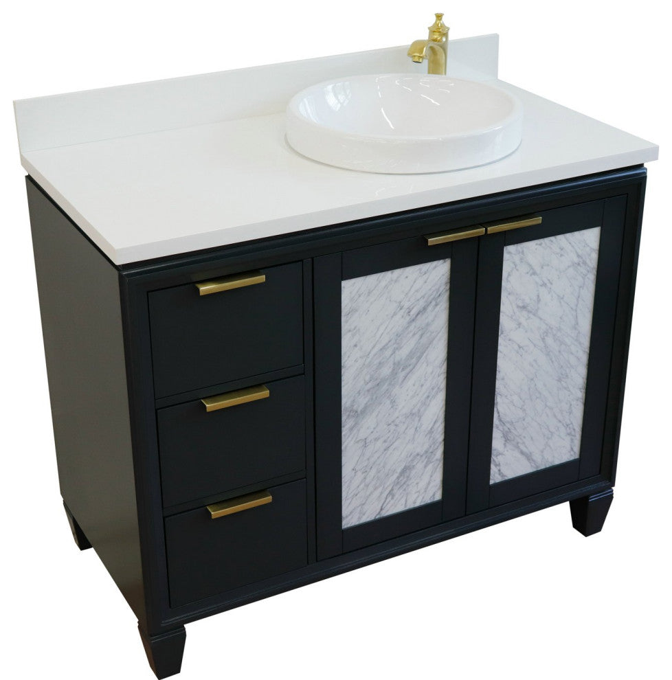 43" Single Vanity, Dark Gray Finish With White Engineered Stone Top