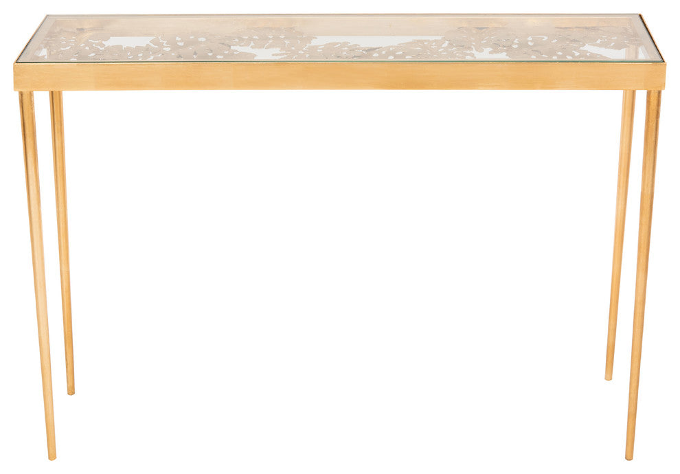 Safavieh Leilani Palm Leaf Console Table, Gold/Glass