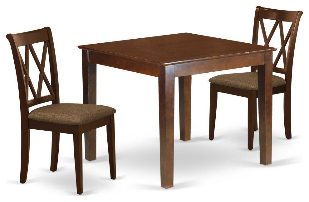 3Pc Dinette Set, Square Kitchen Table, Two Dining Chairs, Mahogany Finish