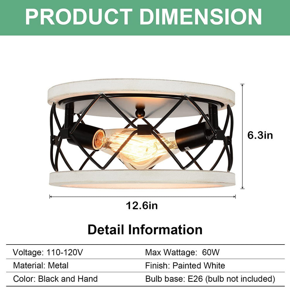2 light round ceiling light fixture black cage Close to Ceiling Light