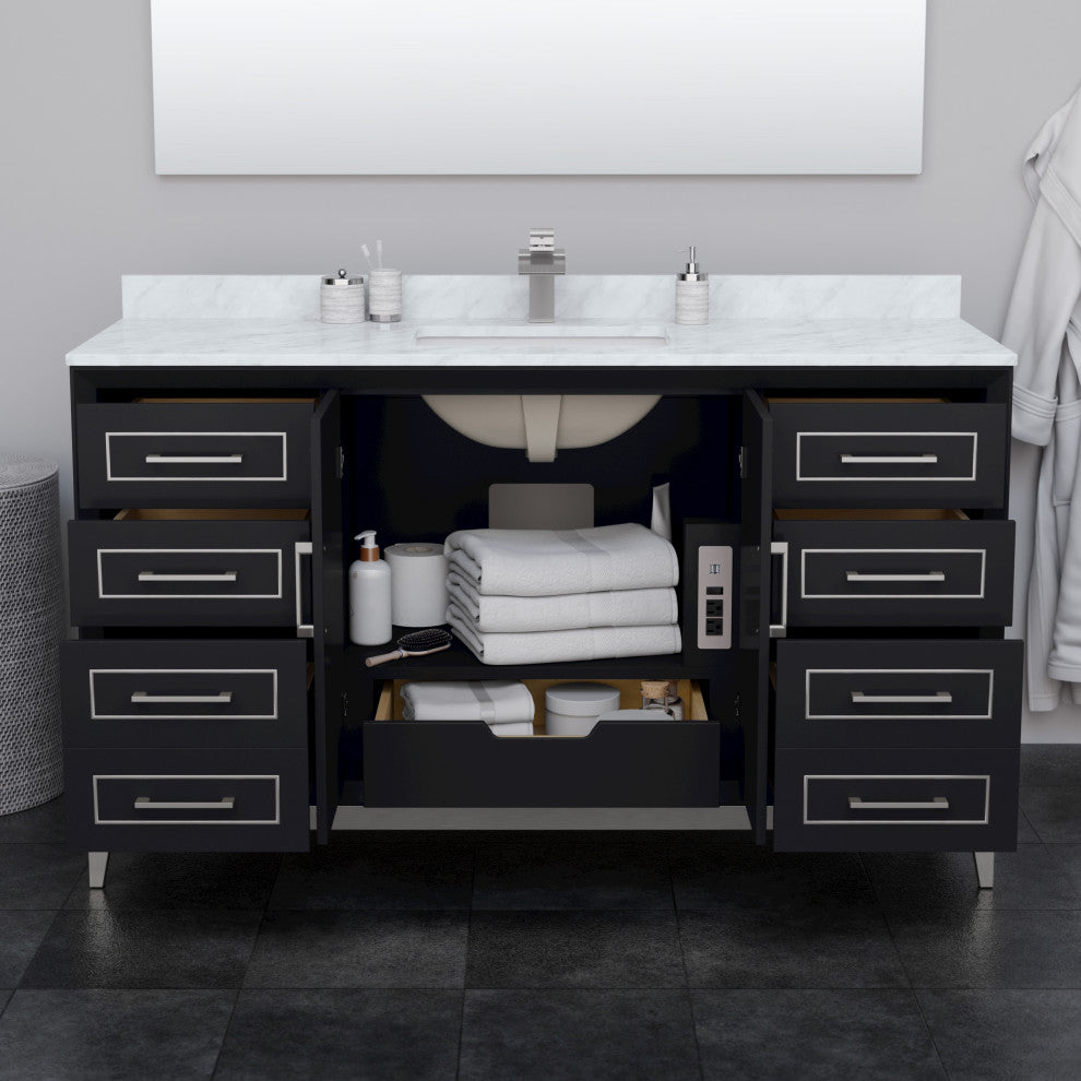 Marlena 60" Black Single Vanity, Top, Nickel Trim