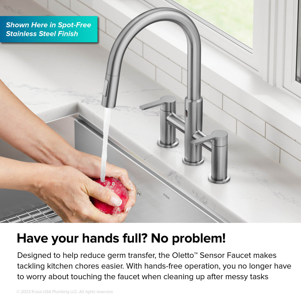 KRAUS Oletto Touchless Sensor Bridge Kitchen Faucet w Pulldown Sprayhead MB