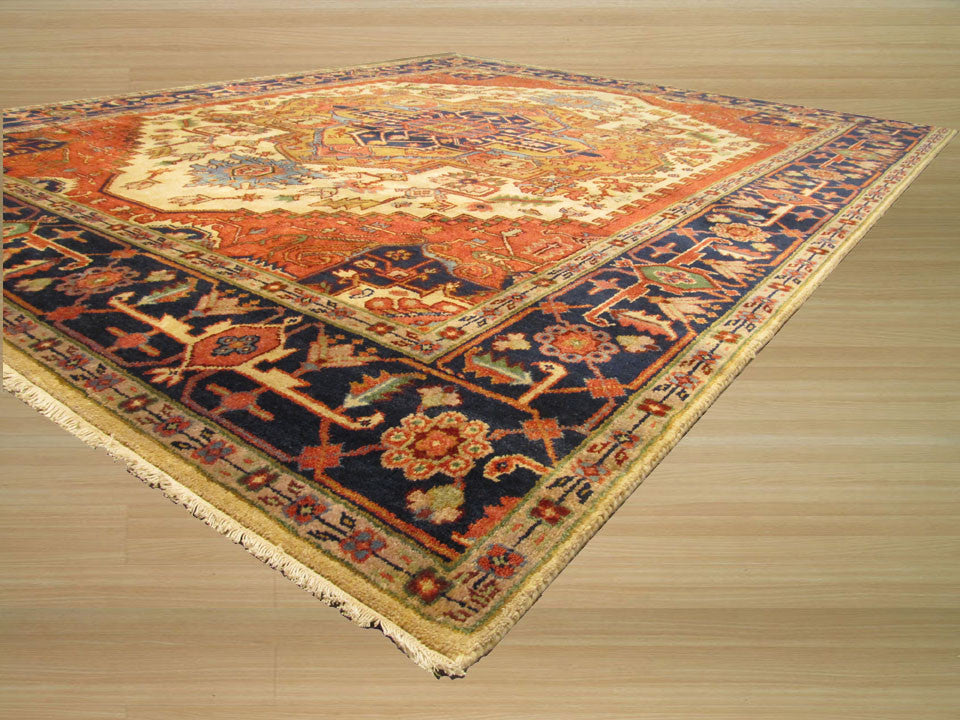 Hand-Knotted Wool Ivory Traditional Oriental Serapi Rug, 8' X 10'