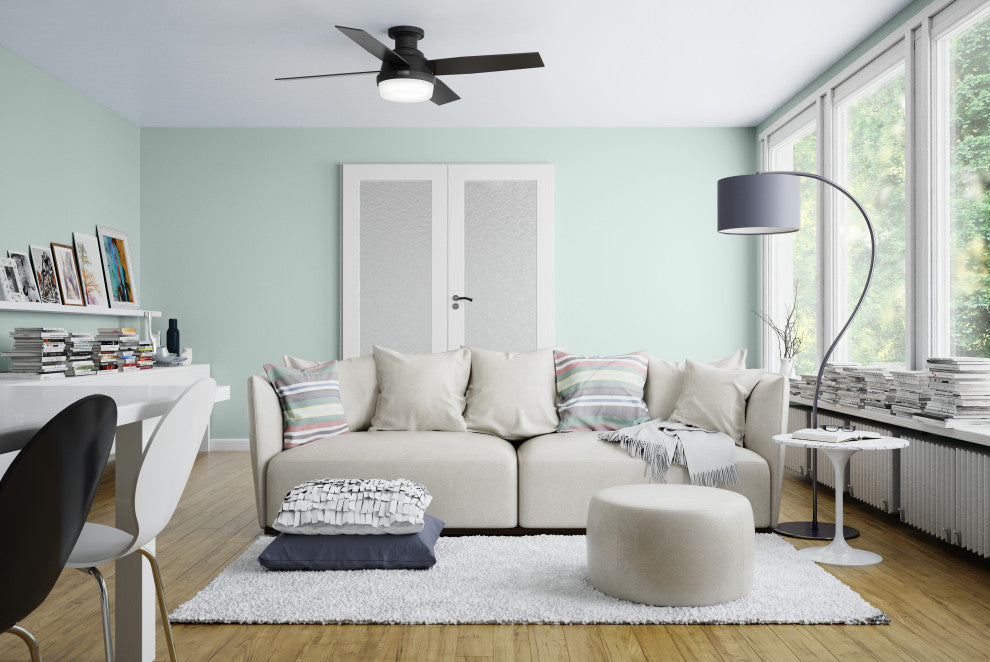 Hunter 52" Dempsey Matte Black Low Profile Ceiling Fan, LED Kit, Remote