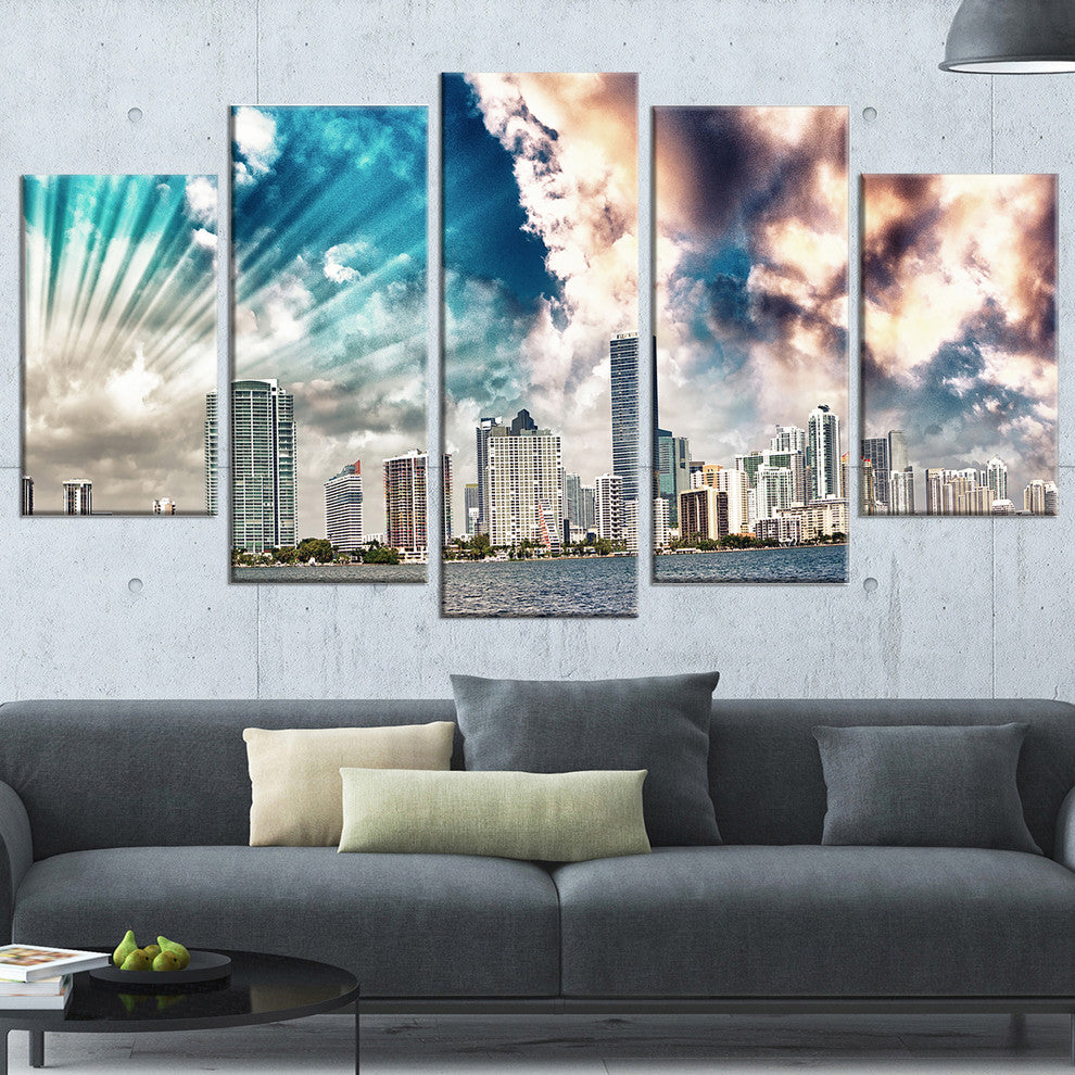 "Miami Skyline With Clouds" Canvas Print, 5 Panels