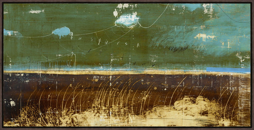 Blue Dune I, 49.25"x25.25", Espresso Natural Wood Gallery Floater