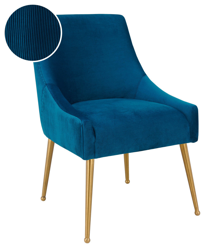 Beatrix Pleated Navy Velvet Side Chair - Navy