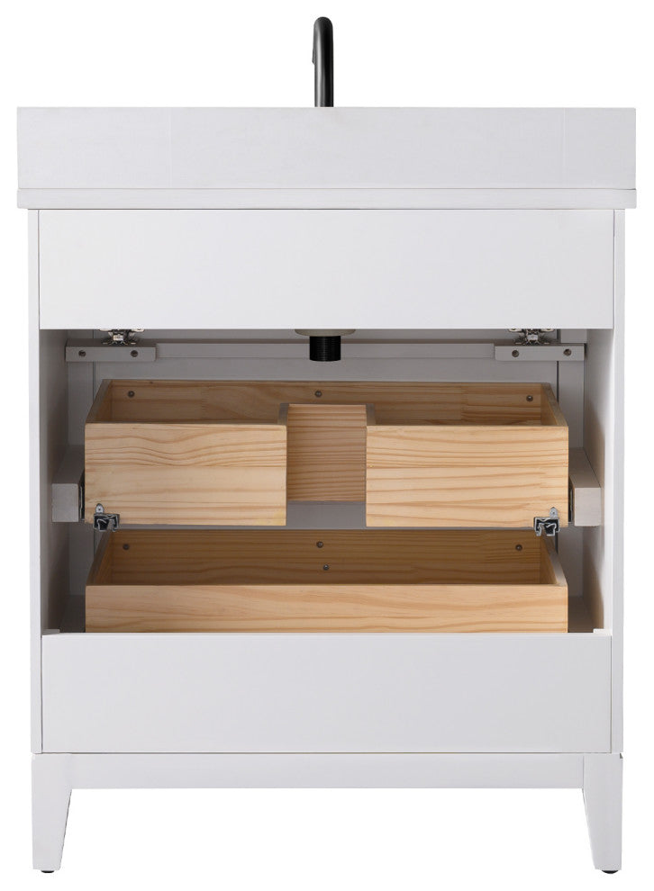 Vanity Art Bathroom Vanity with Engineered Marble Top and Sink, White, 30", Matte Black