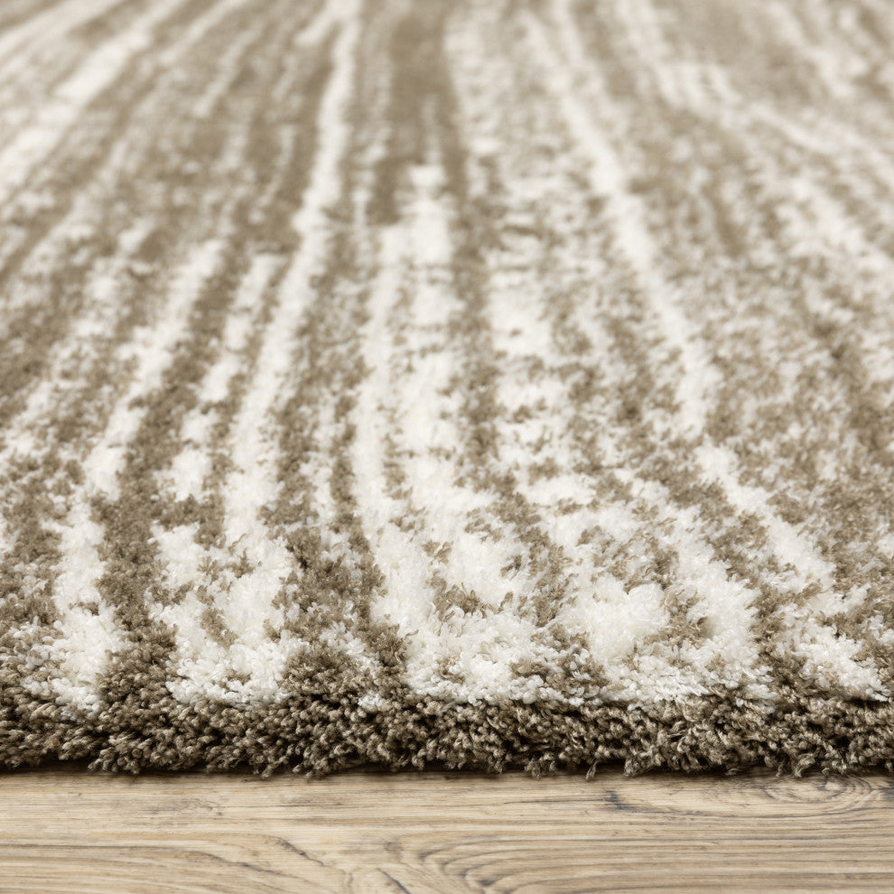 Greer Modern Distressed Stripe Brown/ Ivory Area Rug, 9'10" x 12'10"