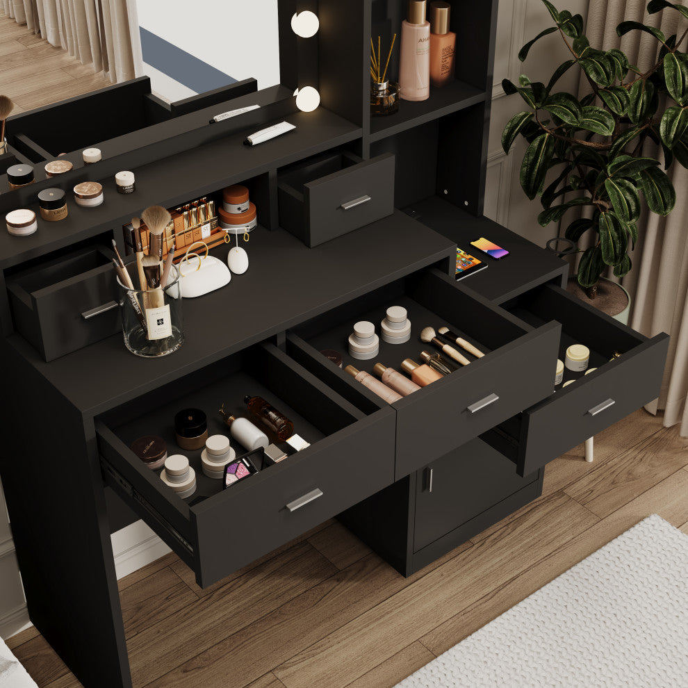 TATEUS Modern Makeup Vanity with 10 Light Modes and Ample Storage, Black White