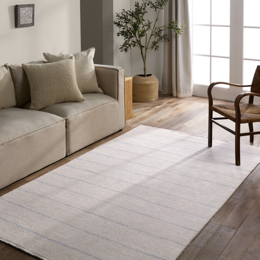 Label J Ryn SAV02 Striped Ivory and Blue Runner Rug, 2'6"x8'