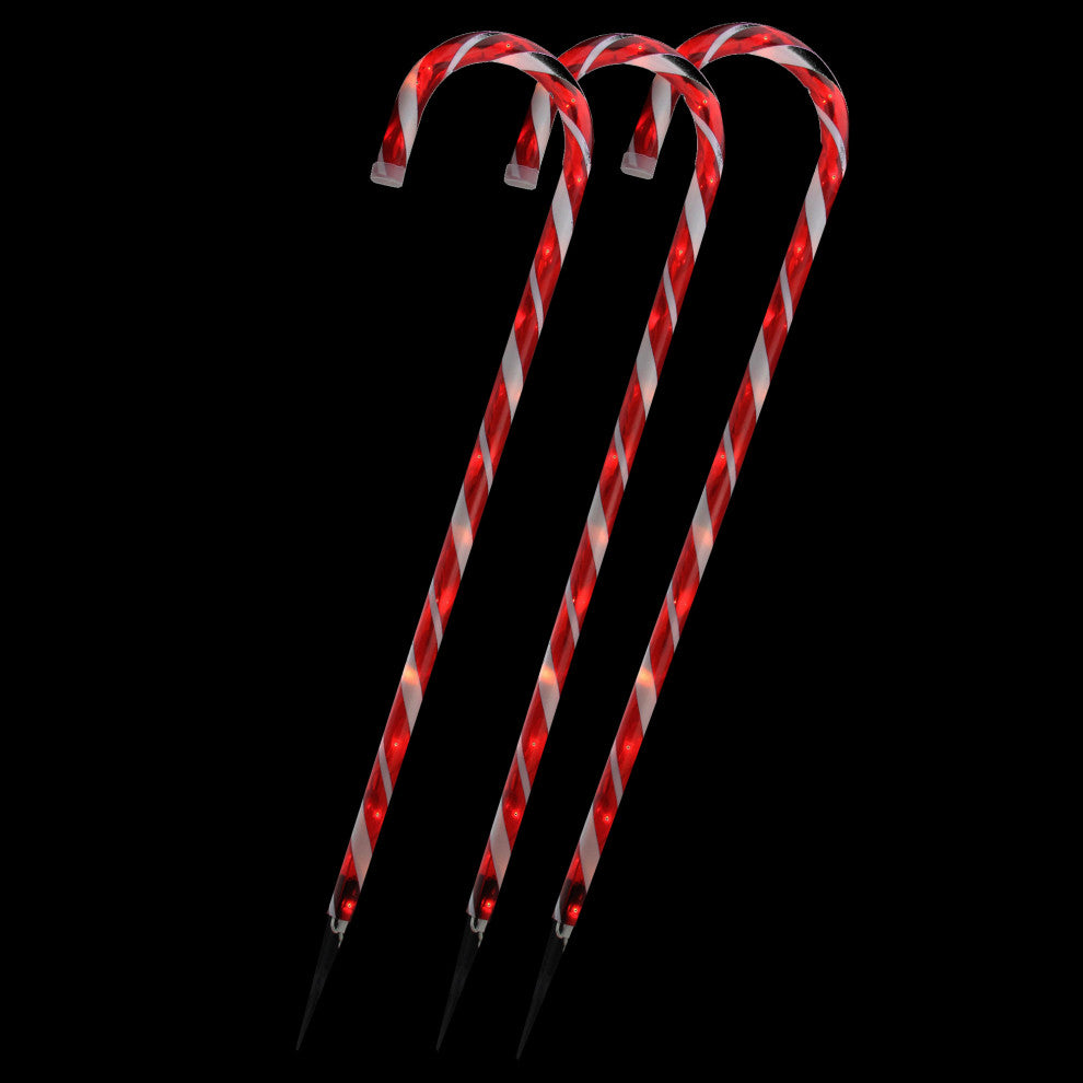 Set of 3 Outdoor Shimmering Candy Cane Christmas Pathway Markers 28"