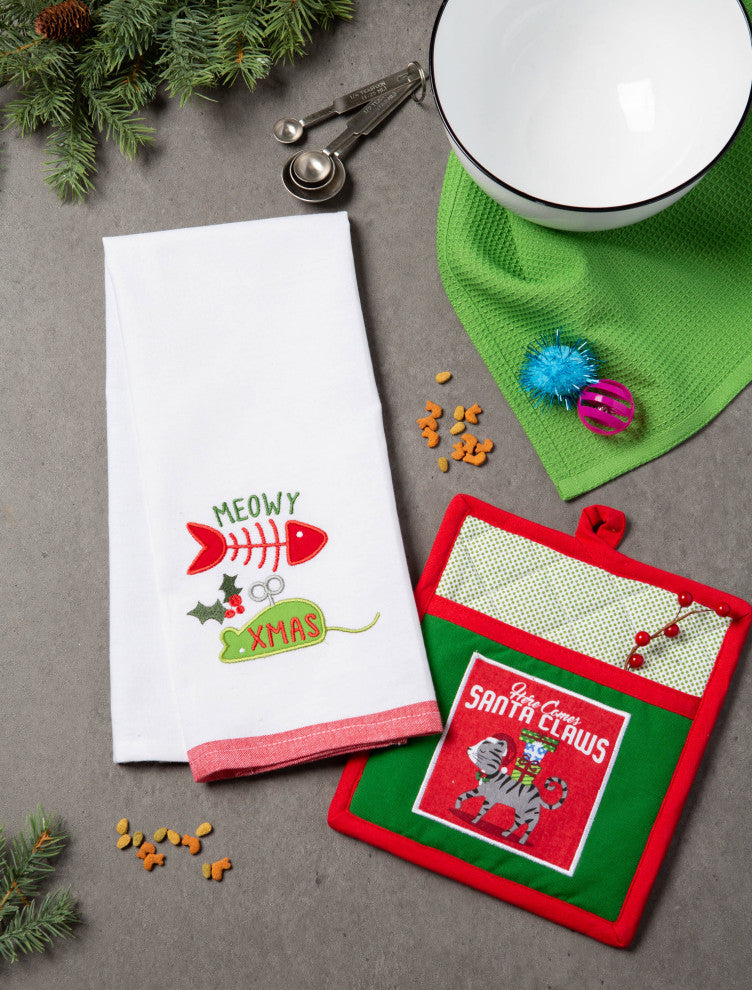 xmas Kitty Embellished Kitchen, Set Of 3