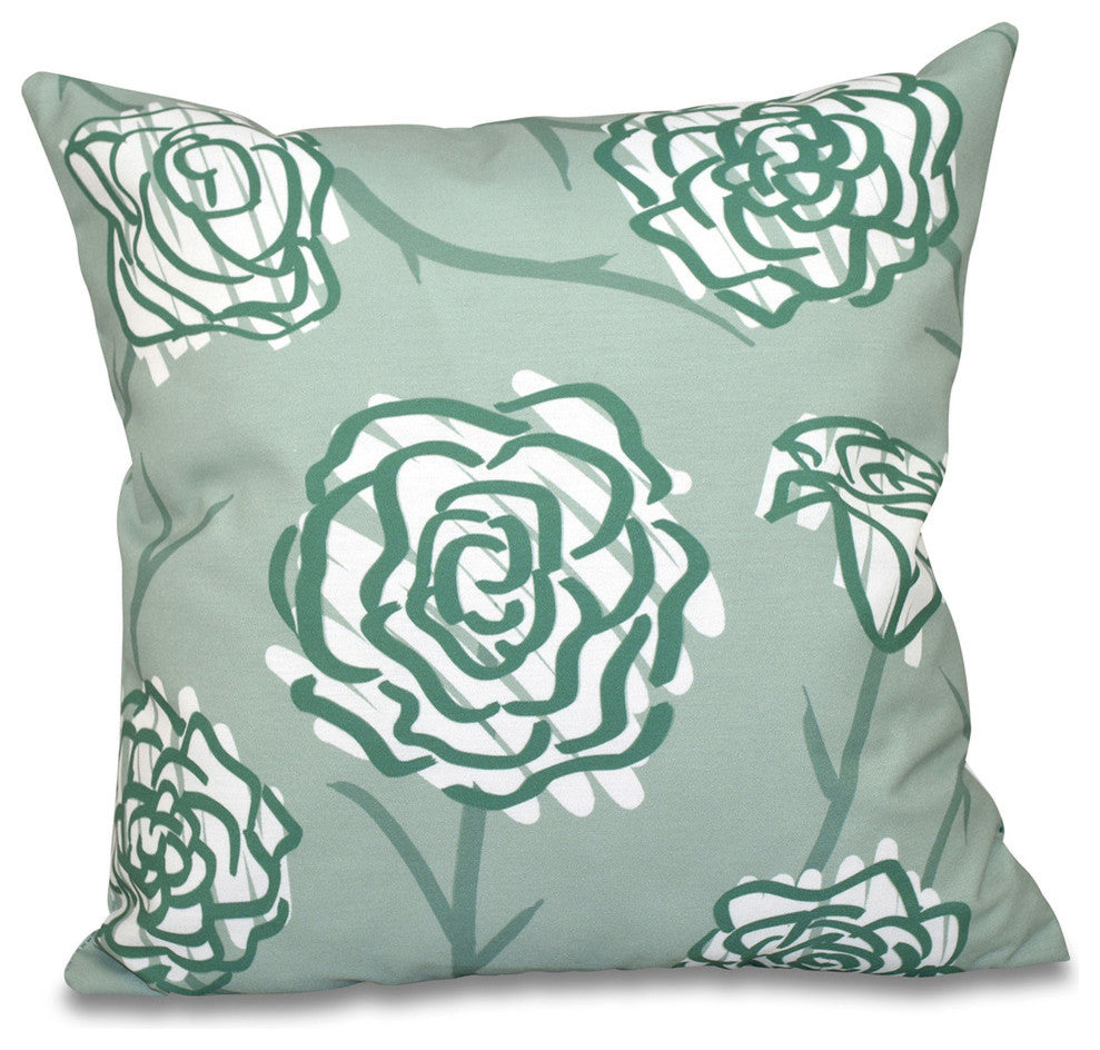 Spring Floral 2, Floral Print Pillow, Green, 16"x16"