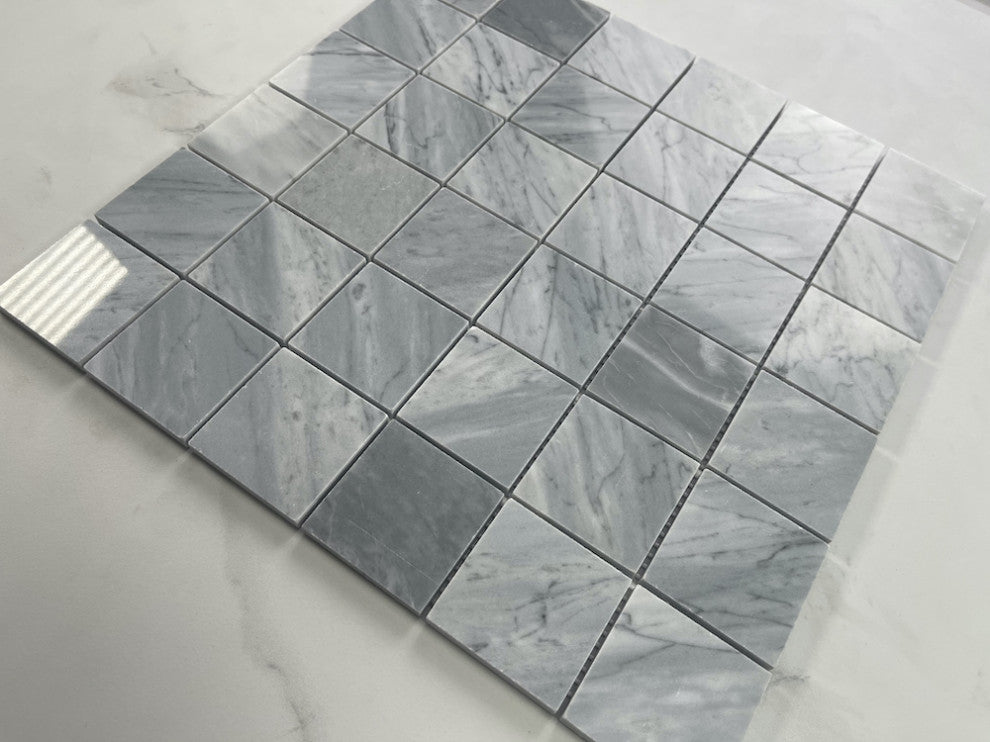 Bardiglio Gray Dark Grey Marble 2x2 Grid Square Mosaic Tile Polished, 1 sheet