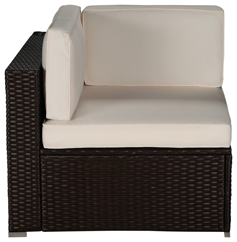 117" Wide Outdoor Wicker U-Shaped Patio Sectional With Cushions, Beige