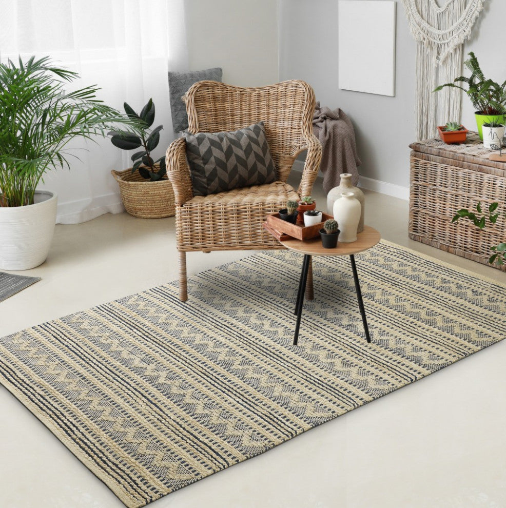 8??x 10??Blue and Beige Chevron Striped Area Rug