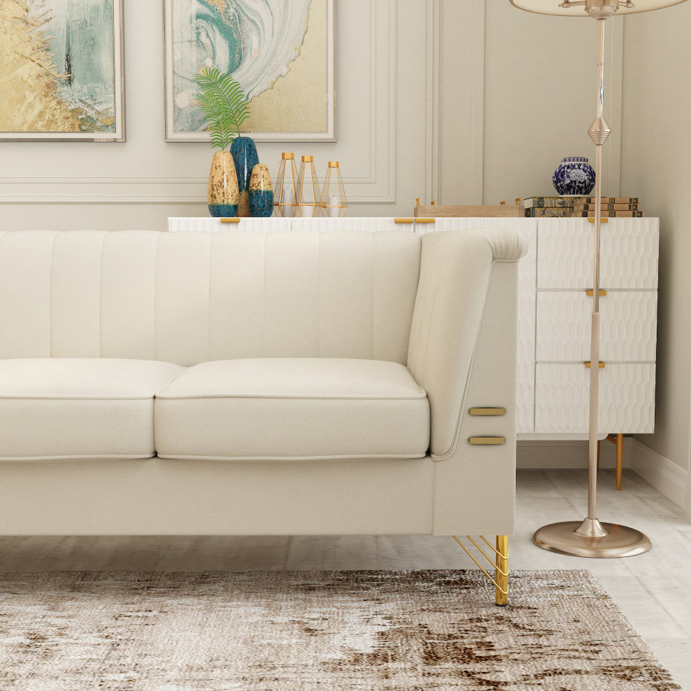 83.4'' Tuxedo Velvet Arm Sofa with Gold Leg, Beige