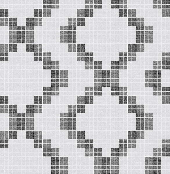 Mosaic Diamond Grid Monochromatic Wallpaper, Charcoal Gray & Light Gray, Sample