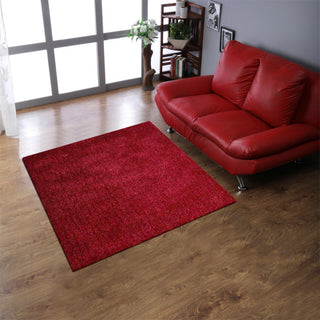 HAND TUFTED SHAG POLYESTER ECO-FRIENDLY AREA RUGS, Dark Pink Color, Solid Design