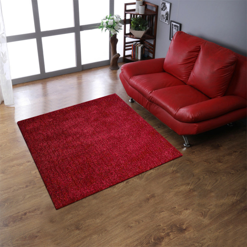 HAND TUFTED SHAG POLYESTER ECO-FRIENDLY AREA RUGS, Dark Pink Color, Solid Design