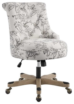 Riverbay Furniture Rolling Fabric & Wood Swivel Office Chair in Gray/Natural