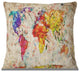 Vintage World Map Watercolor Map Throw Pillow, 16"x16"