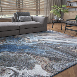 Orlando Contemporary Abstract Area Rug, Navy, 9'x12'