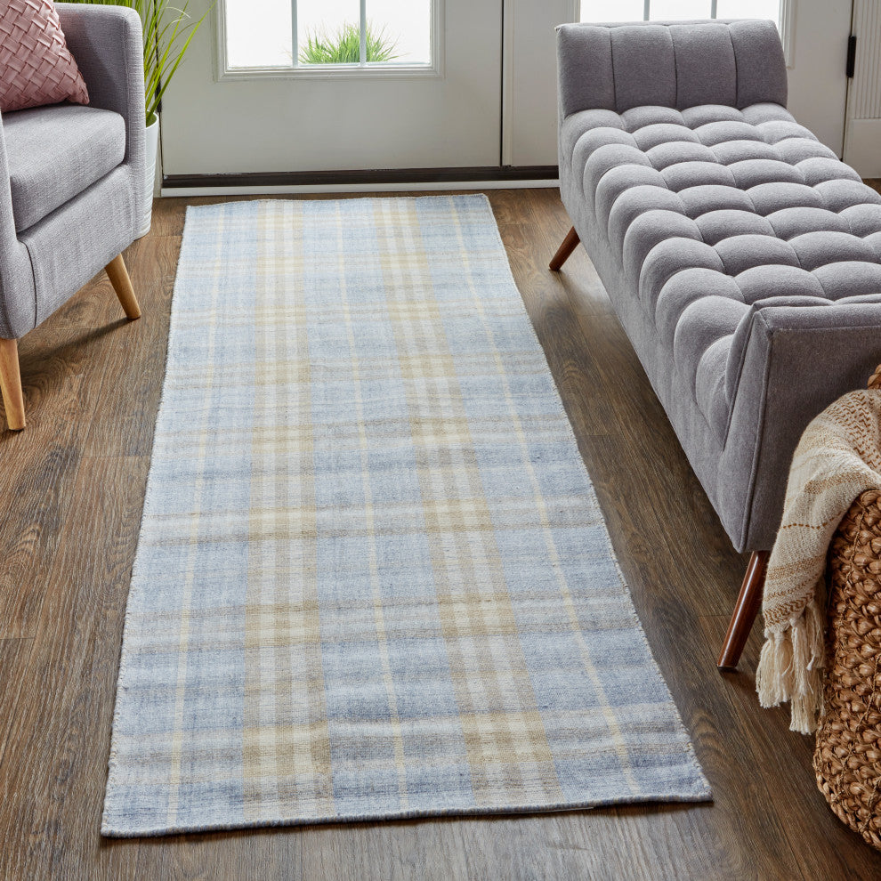 Moya Soft Casual Plaid, Handmade, Gray, 2'6"x8' Runner