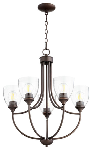 Enclave 5-Light Chandelier, Oiled Bronze With Clear Seeded Glass