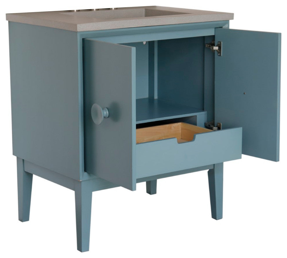 31" Single Vanity, Aqua Blue Finish With Gray Concrete Top