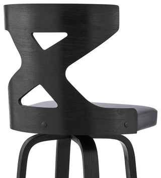 Gayle 30" Swivel Cross Back Grey Faux Leather and Black Wood Bar Stool