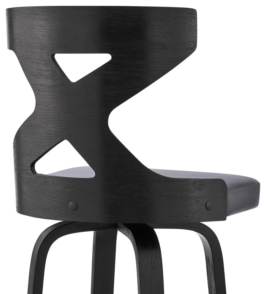 Gayle 30" Swivel Cross Back Grey Faux Leather and Black Wood Bar Stool