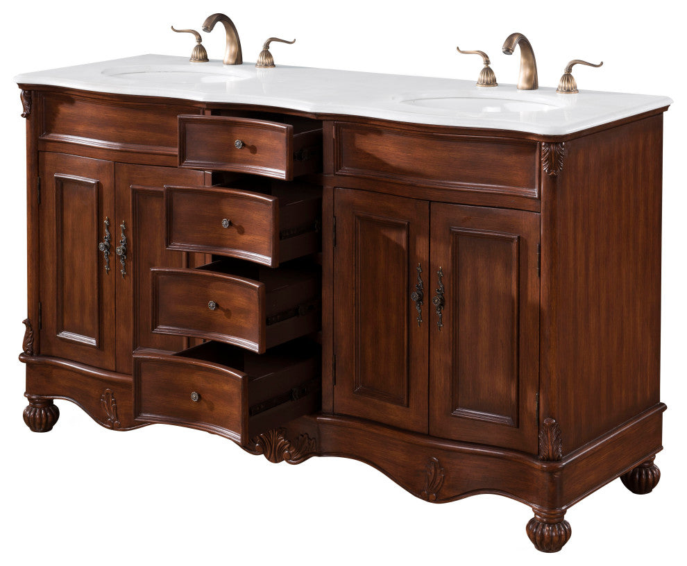 48" Single Bathroom Vanity, Teak Color With ivory white engineered marble, 60