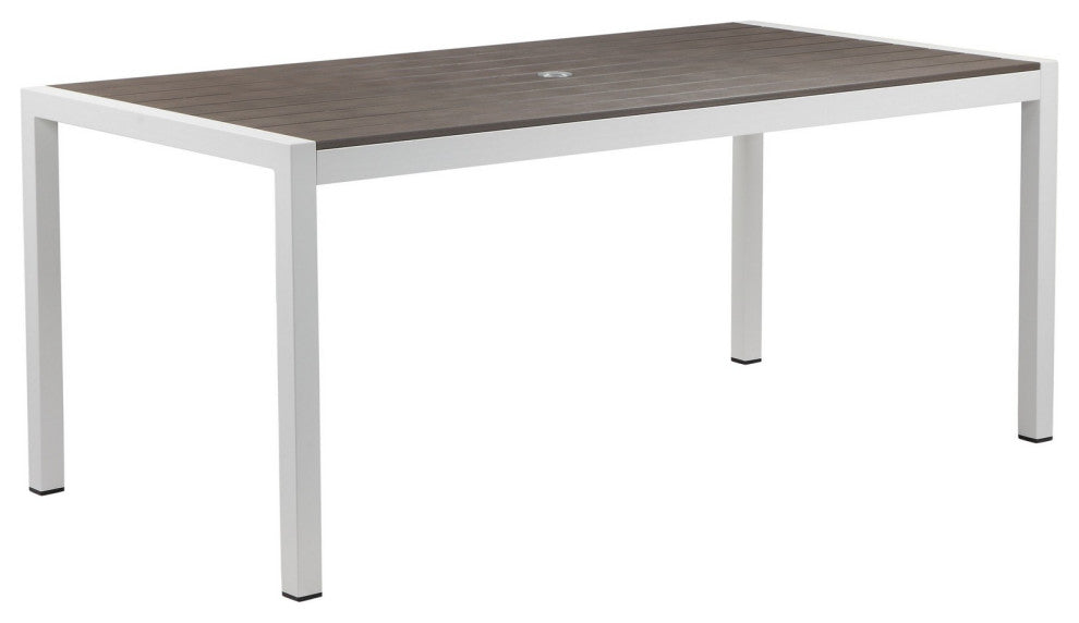 Benzara BM287830 Outdoor Dining Table, Gray Polyresin Top, White Aluminum Frame