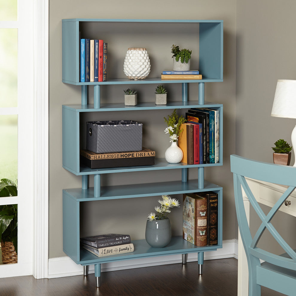 Margo Bookshelf, Antique Blue With Silver Finish Bracket