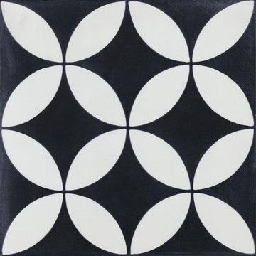8"x8" Circulous Black and White Evening Cement Tiles, Set of 16