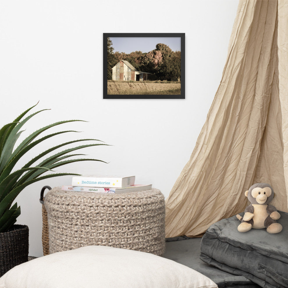 Patriotic Barn in Field Aged Effect Framed Photo Paper Wall Art Prints, Black, 11" X 14"