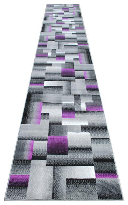 Elio Collection Color Blocked Area Rug, Purple, 3' X 16'