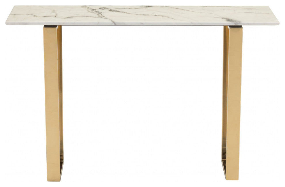 Designer's Choice White Faux Marble and Gold Console Table
