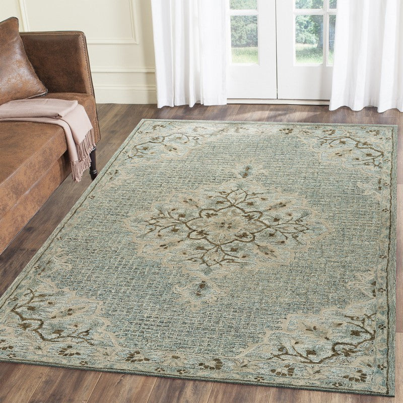 5" x 8" Blue and Beige Flor Medallion Area Rug