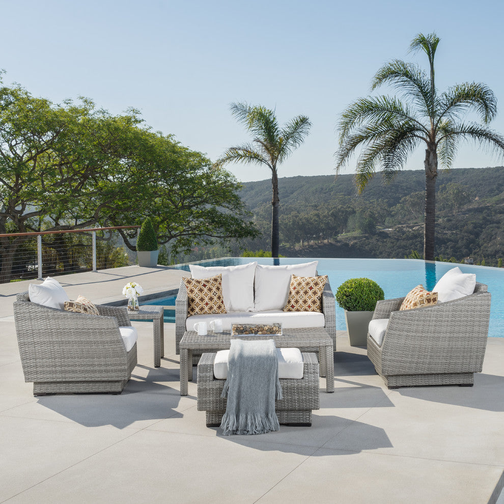 Cannes 6 Piece Sunbrella Outdoor Love and Club Seating Set, Moroccan Cream