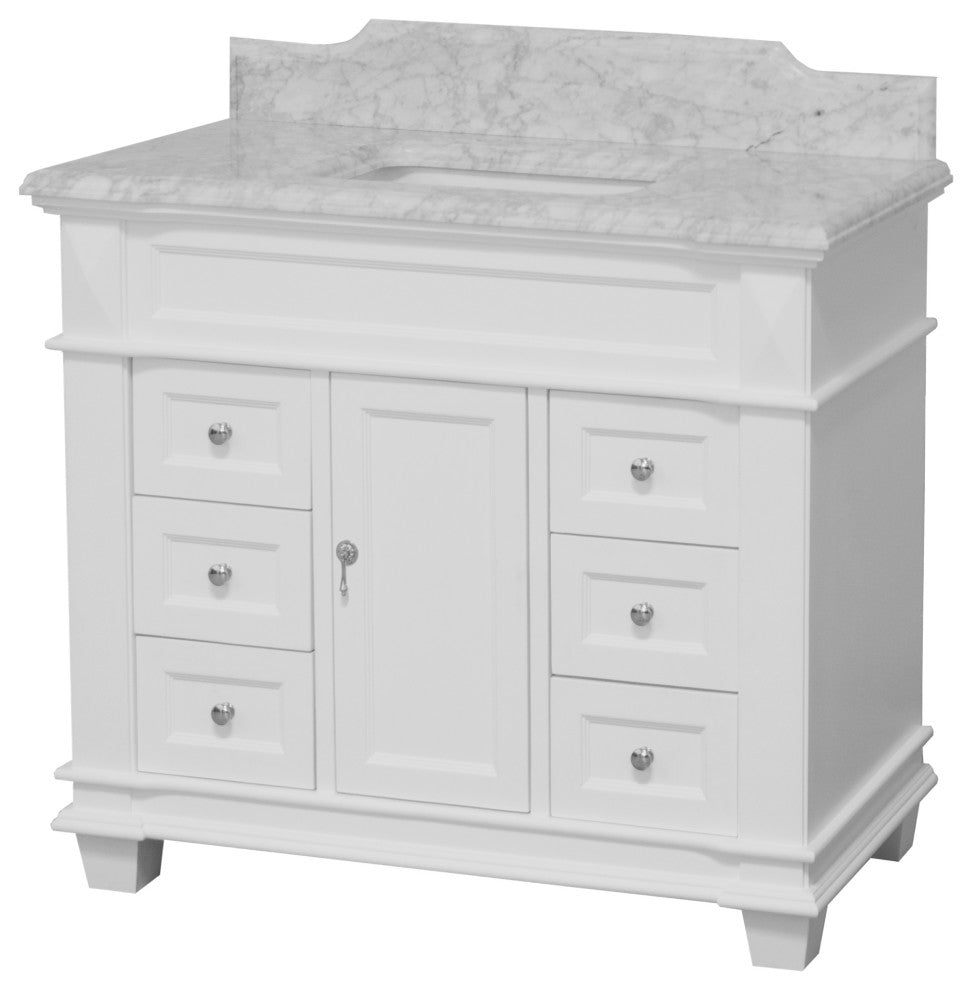 Elizabeth 42" Bathroom Vanity, White, Carrara Marble