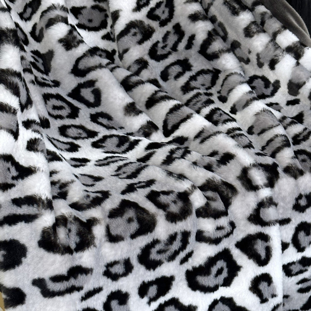 Plutus Gray Silver Jaguar Faux Fur Luxury Throw Blanket, Throw 60"W x 96"L
