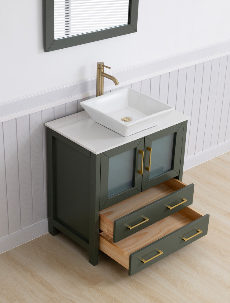 Vanity Art Vanity Set With Vessel Sink, Vintage Green, 30", Standard Mirror