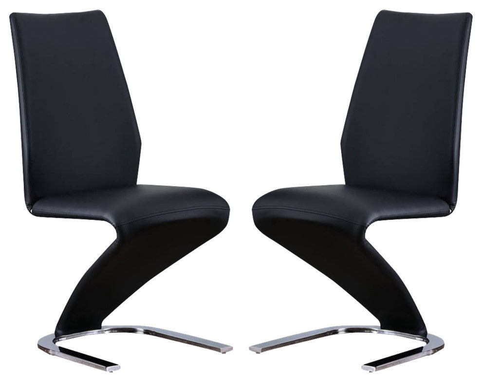 Set of 2 Side Chairs, Black and Chrome