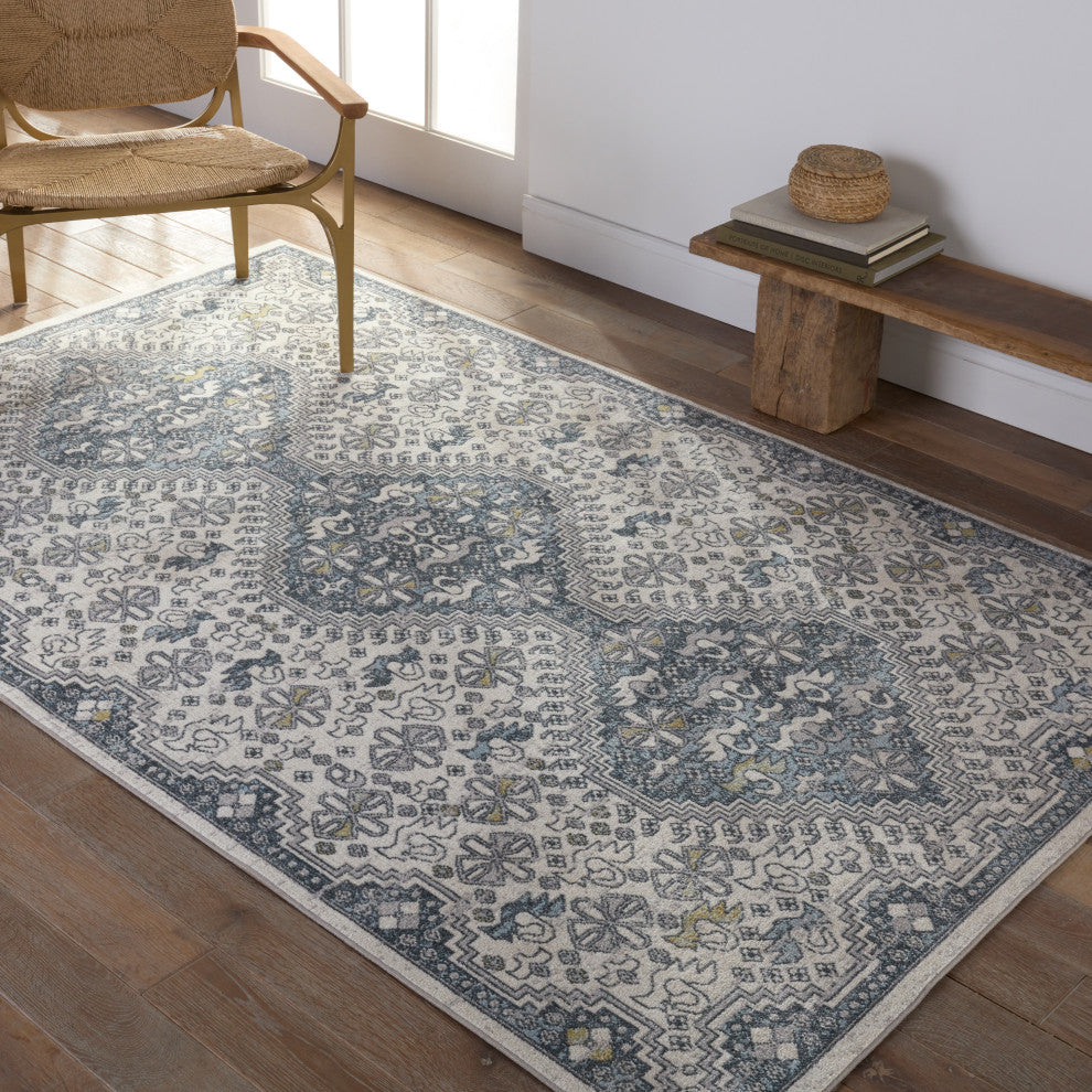 Machine Washable Vibe by Jaipur Living Yucca Medallion Cream/ Blue Area Rug, 2'8